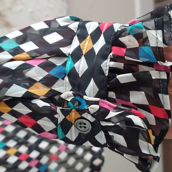 VINTAGE Shapely Sheer Rainbow Diamond Print High Ruffle Collar Woman 14 - Picture 6 of 8